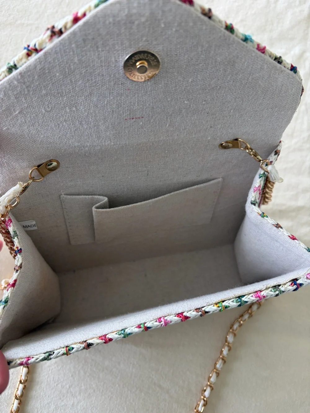 Woven Multicolor Bead-Handle Crossbody Bag - Picture 3 of 4